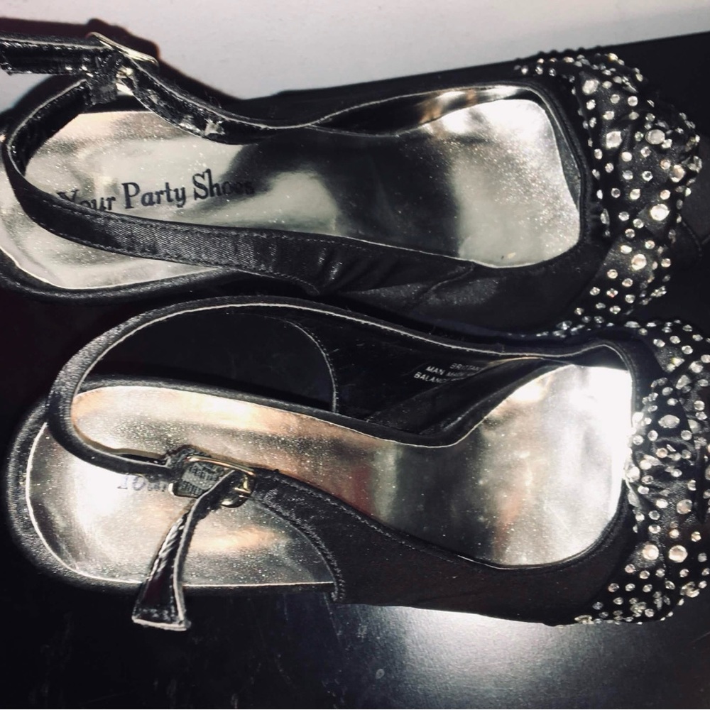 Chic Black Rhinestone Slingback Heels - Picture 3 of 3
